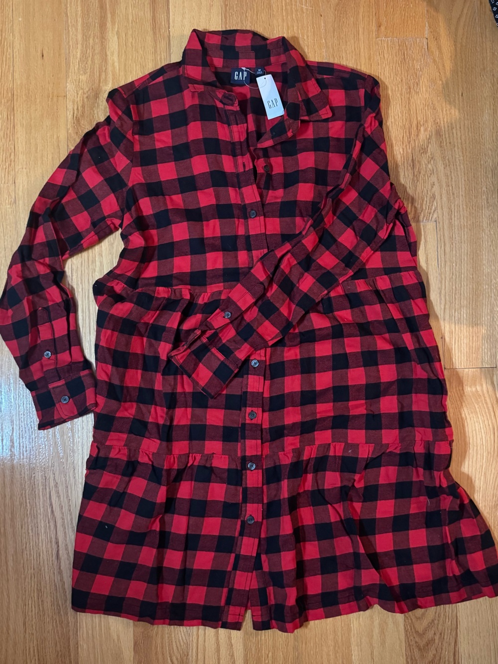 GAP Red and Black Buffalo Plaid Button-Up Dress